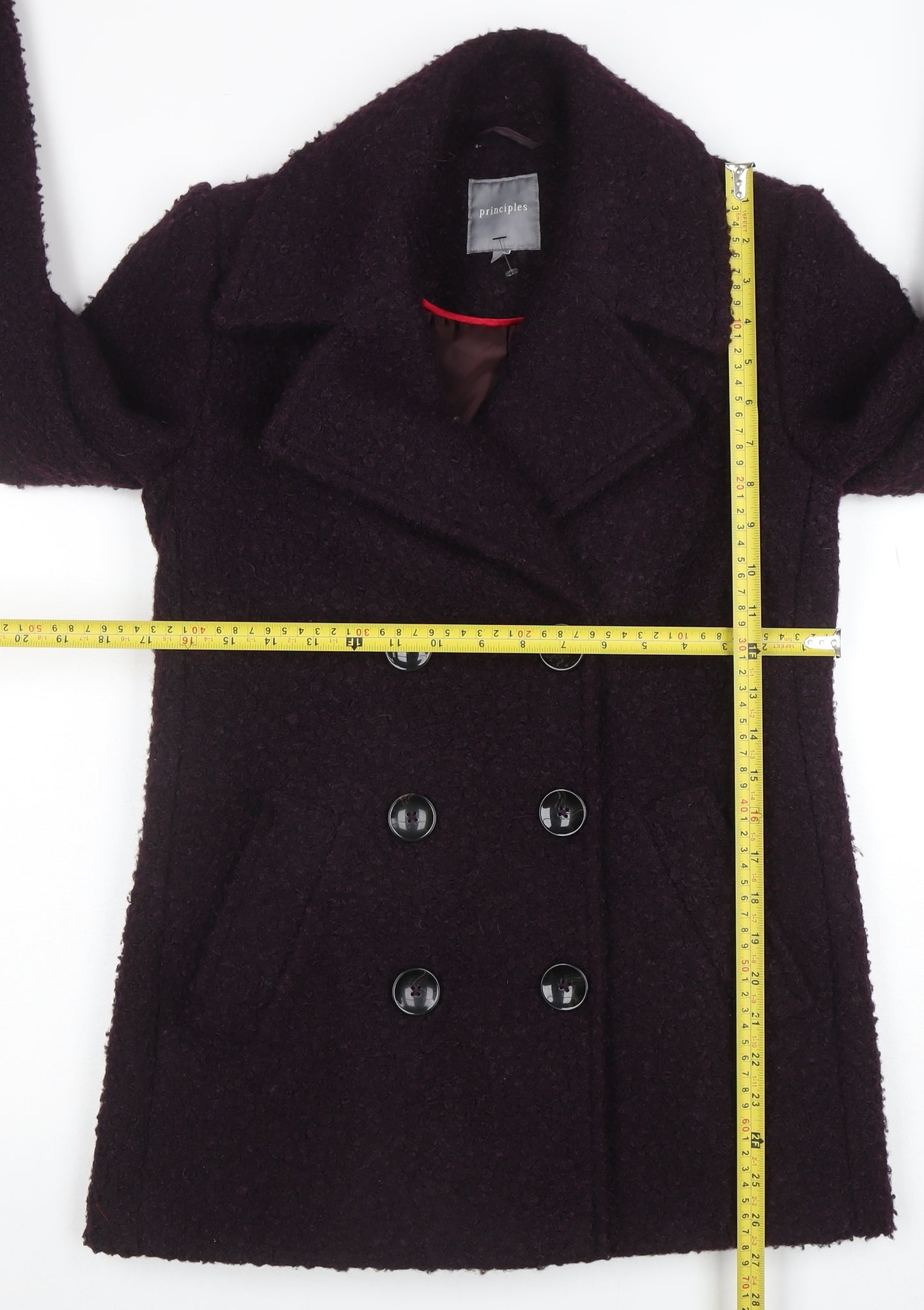 Principles Women’s Purple Wool Blend Pea Coat Size 8 Buttoned Mid-Length