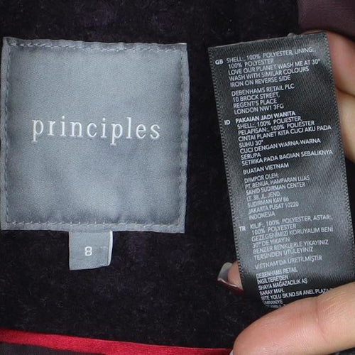 Principles Women’s Purple Wool Blend Pea Coat Size 8 Buttoned Mid-Length