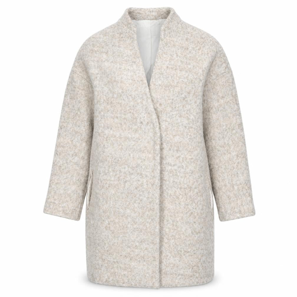 Front view of Zara Basic Women’s Beige Wool Blend Long Overcoat, size L
