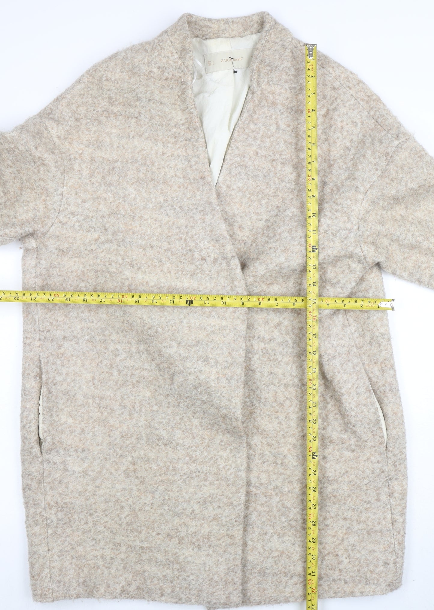 Zara Basic Women’s Beige Wool Blend Long Overcoat Size L