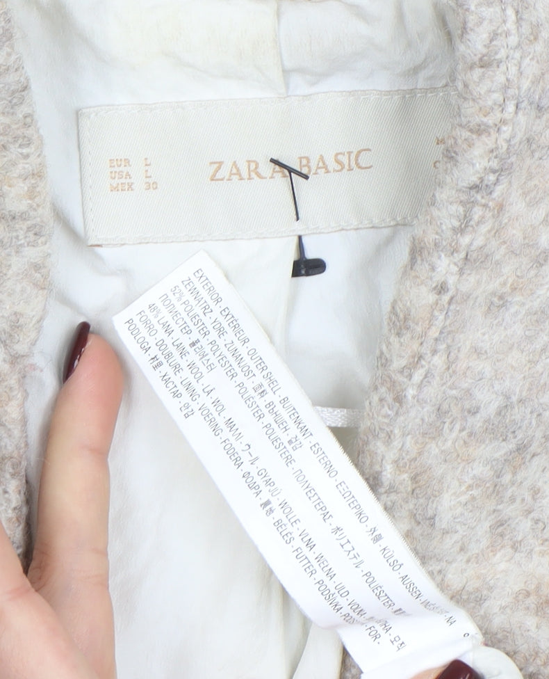 Zara Basic Women’s Beige Wool Blend Long Overcoat Size L