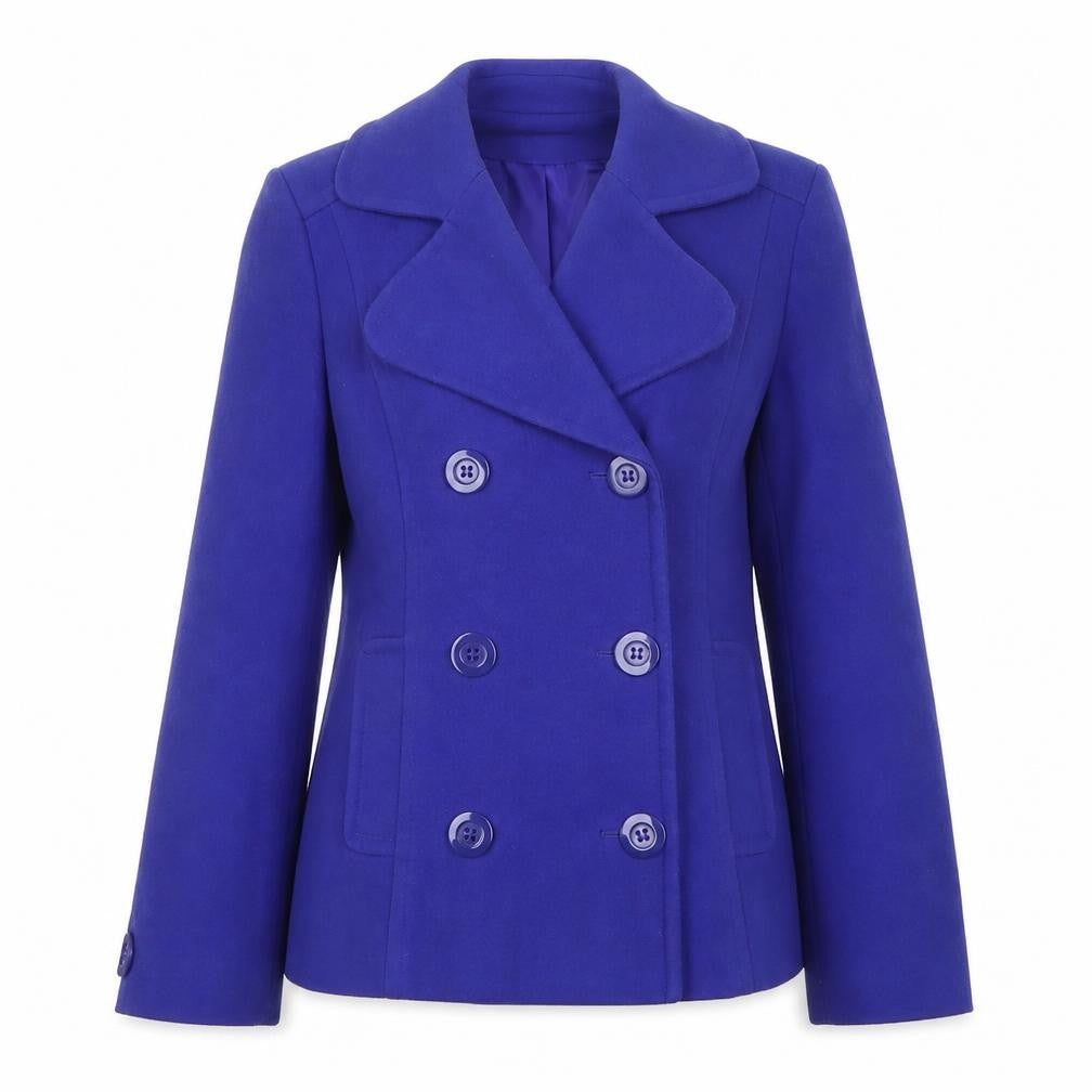Front view of Autonomy Women’s Blue Pea Coat, size UK 14, Buttoned Short Jacket