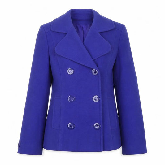 Front view of Autonomy Women’s Blue Pea Coat, size UK 14, Buttoned Short Jacket