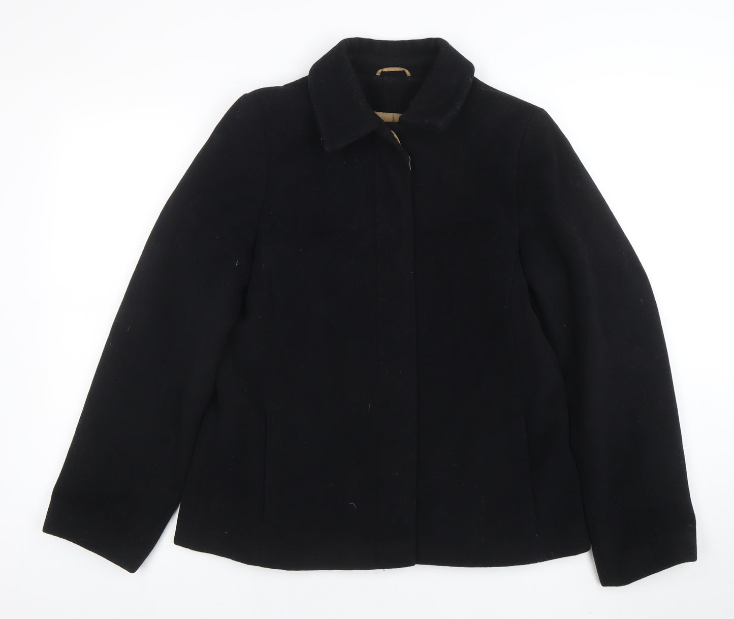 NL Collection Women's Black Wool Blend Mid-Length Overcoat Size 14