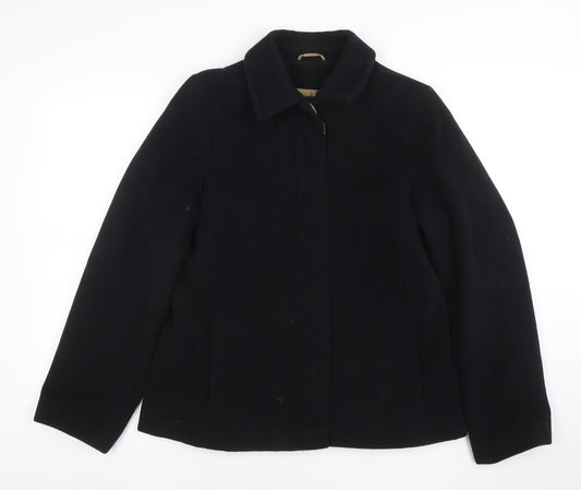 NL Collection Women's Black Wool Blend Mid-Length Overcoat Size 14