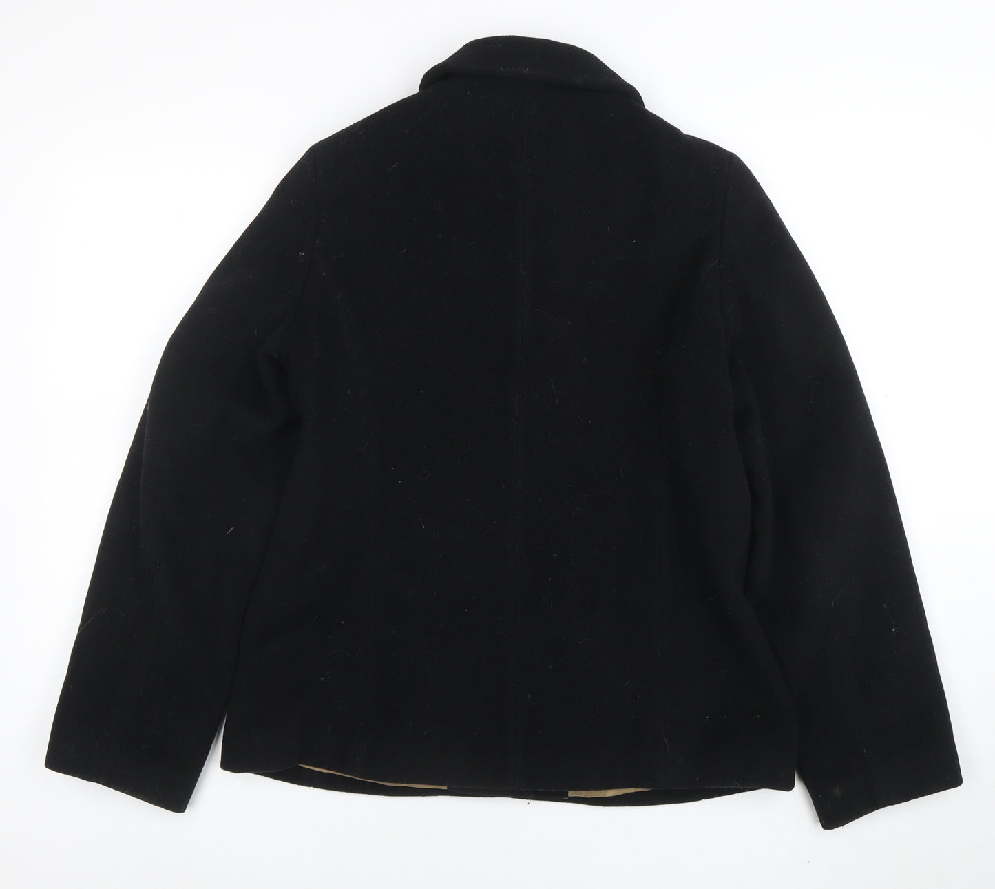 NL Collection Women's Black Wool Blend Mid-Length Overcoat Size 14