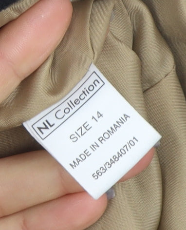 NL Collection Women's Black Wool Blend Mid-Length Overcoat Size 14