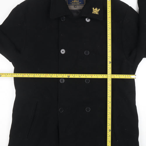 Forest Mens Black Wool Blend Pea Coat XL Classic Double-Breasted Jacket