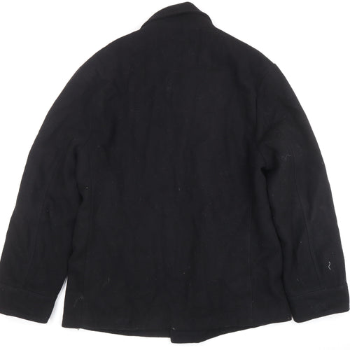 Forest Mens Black Wool Blend Pea Coat XL Classic Double-Breasted Jacket