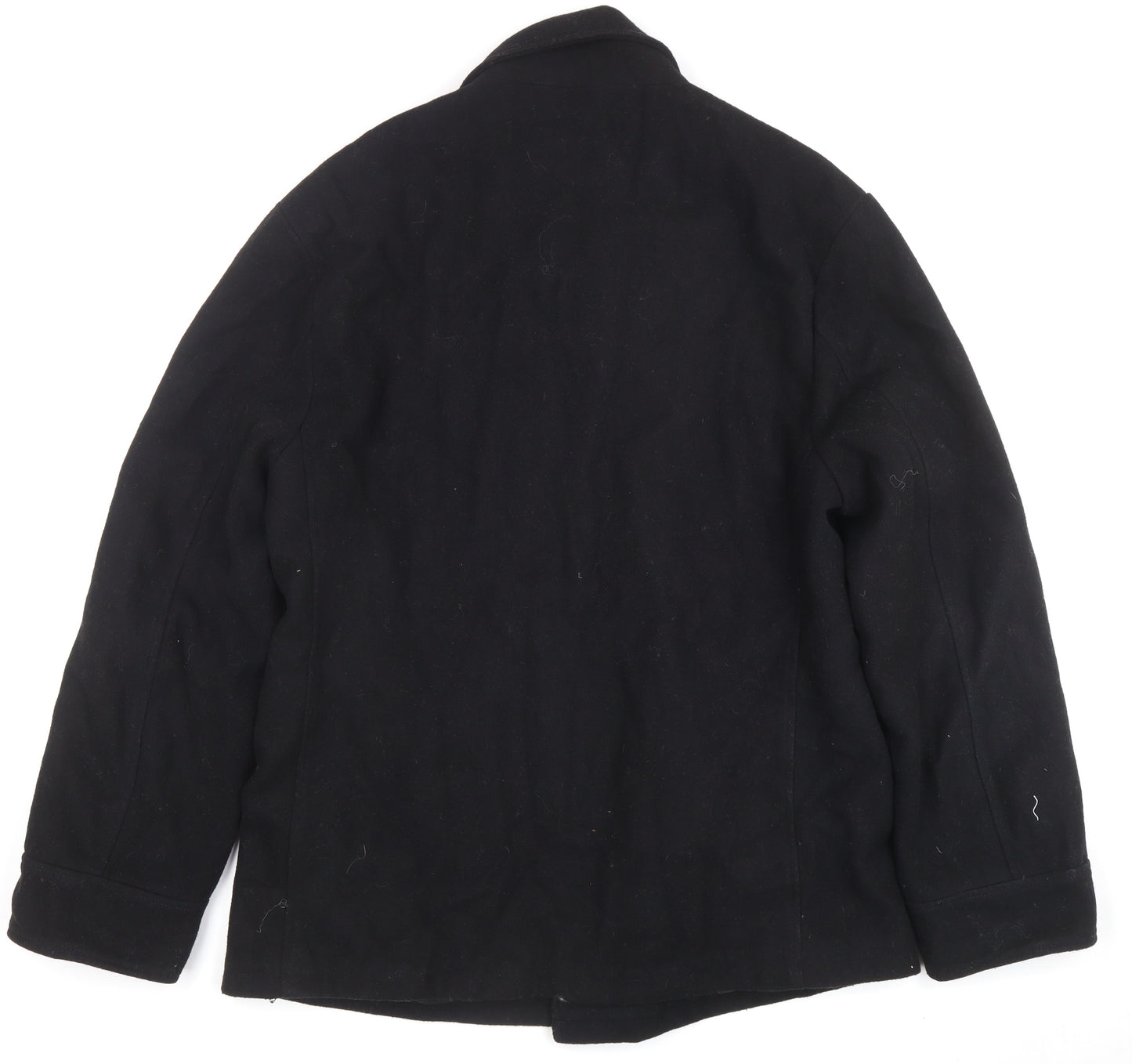 Forest Mens Black Wool Blend Pea Coat XL Classic Double-Breasted Jacket