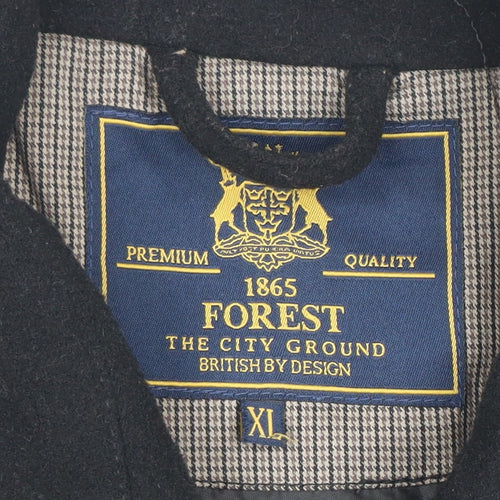 Forest Mens Black Wool Blend Pea Coat XL Classic Double-Breasted Jacket