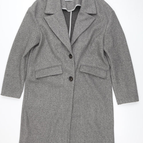 Bershka Women Grey Long Overcoat Size 10 Single-Breasted Style