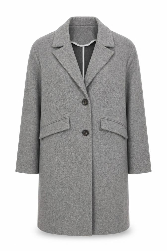 Front view of Bershka Women Grey Long Overcoat, size 10, Single-Breasted Style