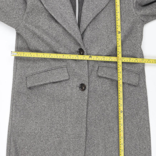 Bershka Women Grey Long Overcoat Size 10 Single-Breasted Style