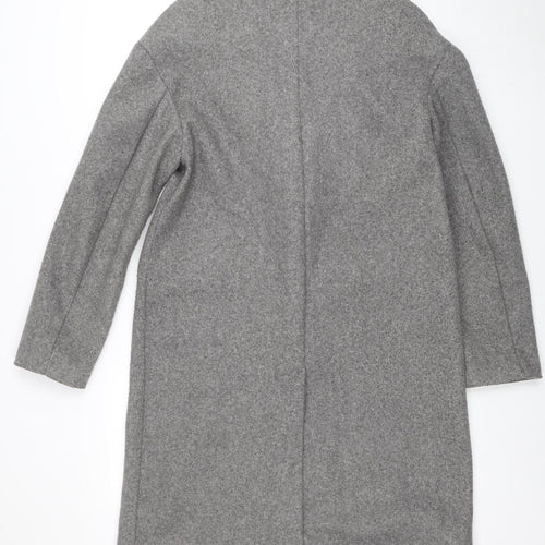 Bershka Women Grey Long Overcoat Size 10 Single-Breasted Style