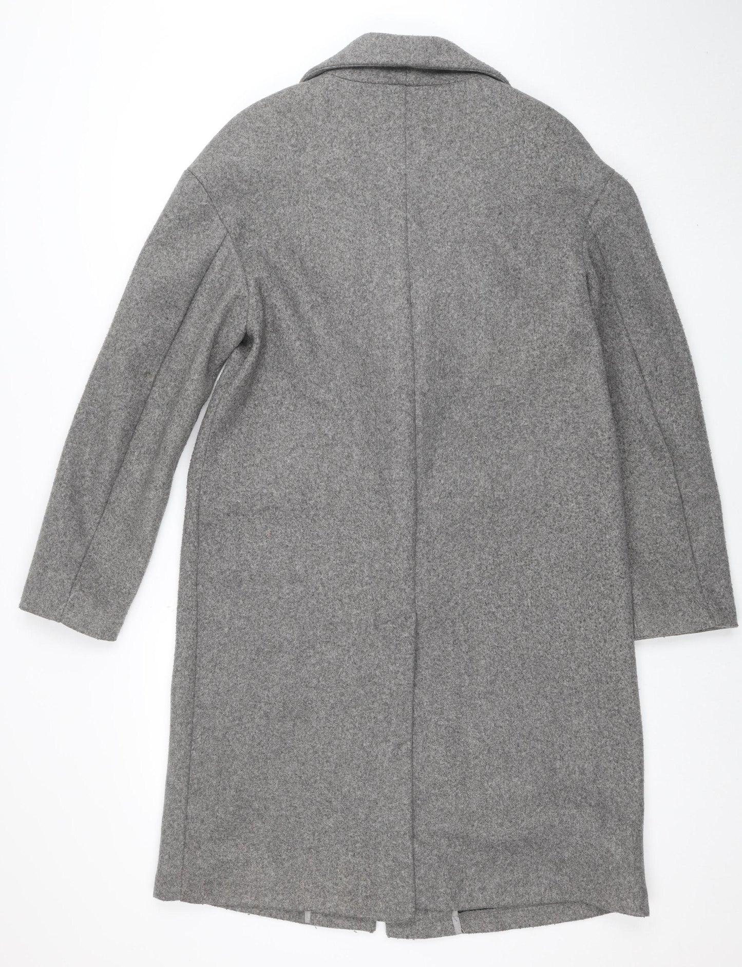 Bershka Women Grey Long Overcoat Size 10 Single-Breasted Style