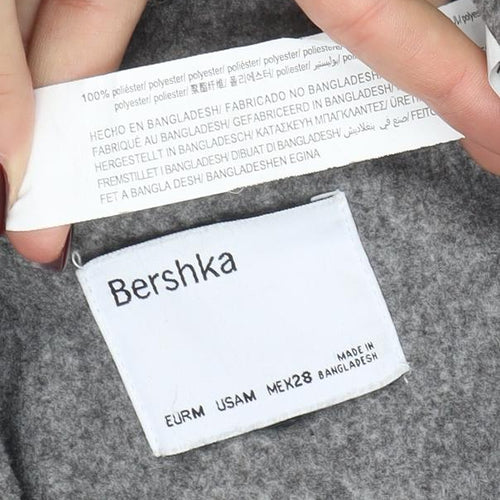 Bershka Women Grey Long Overcoat Size 10 Single-Breasted Style