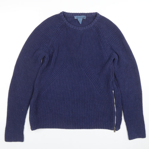 L.O.G.G. Womens Blue Chunky-Knit Crew Neck Pullover Jumper Size XS