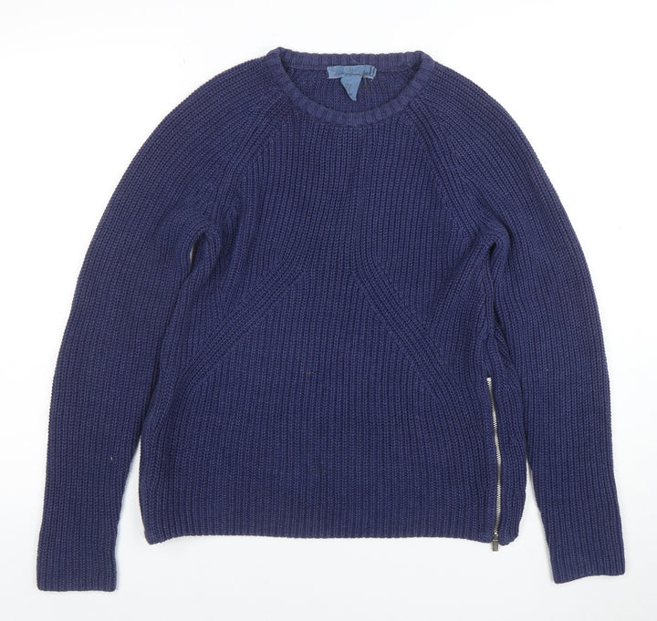 L.O.G.G. Womens Blue Chunky-Knit Crew Neck Pullover Jumper Size XS