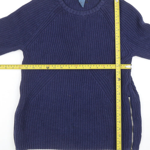 L.O.G.G. Womens Blue Chunky-Knit Crew Neck Pullover Jumper Size XS