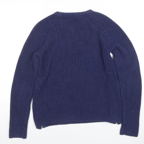L.O.G.G. Womens Blue Chunky-Knit Crew Neck Pullover Jumper Size XS