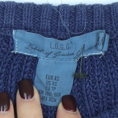 L.O.G.G. Womens Blue Chunky-Knit Crew Neck Pullover Jumper Size XS