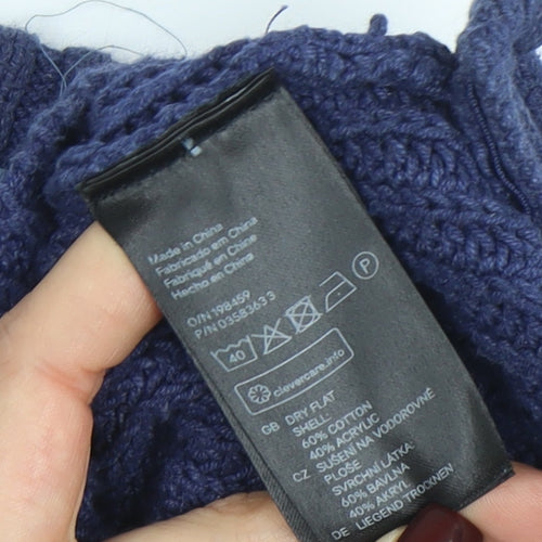 L.O.G.G. Womens Blue Chunky-Knit Crew Neck Pullover Jumper Size XS