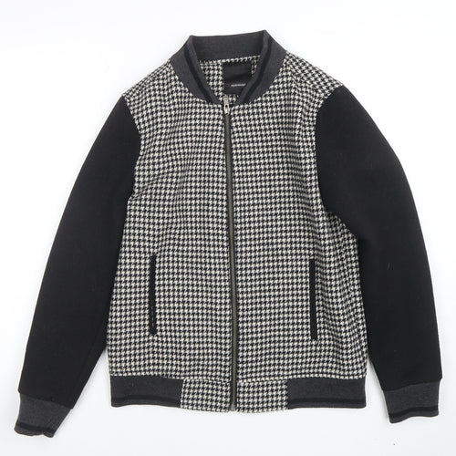 Soyaconcept Men Black & White Houndstooth Wool Blend Bomber Jacket S