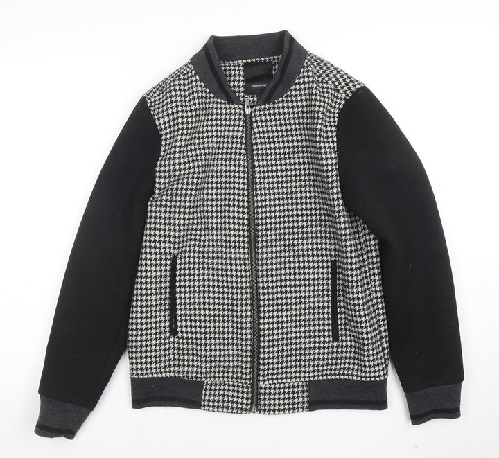 Soyaconcept Men Black & White Houndstooth Wool Blend Bomber Jacket S