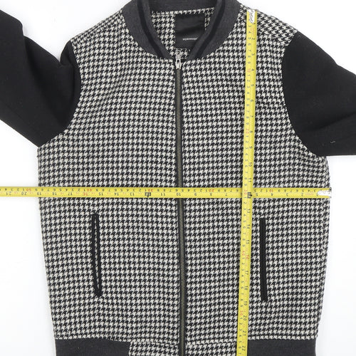 Soyaconcept Men Black & White Houndstooth Wool Blend Bomber Jacket S