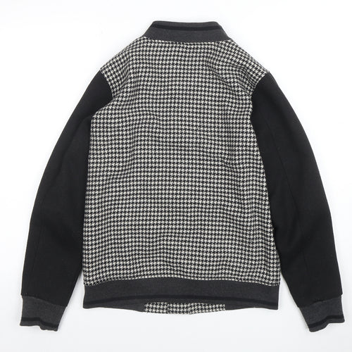 Soyaconcept Men Black & White Houndstooth Wool Blend Bomber Jacket S
