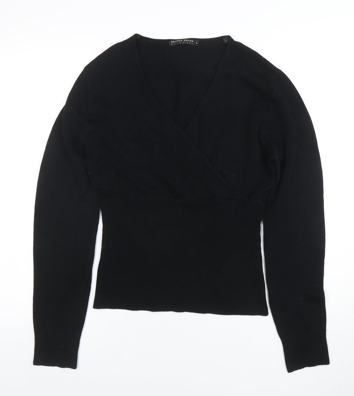 Nouveau Edition Women's Black V-Neck Slim Knit Jumper Size L