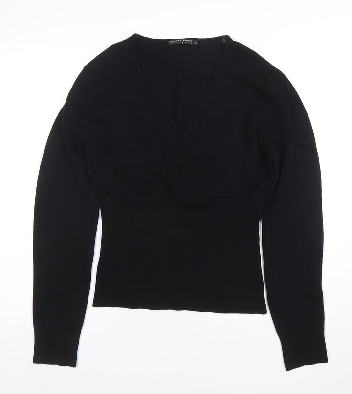 Nouveau Edition Women's Black V-Neck Slim Knit Jumper Size L
