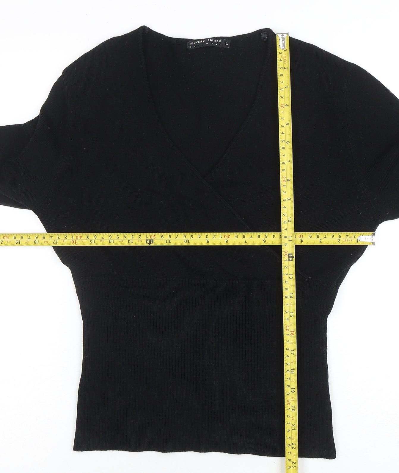 Nouveau Edition Women's Black V-Neck Slim Knit Jumper Size L