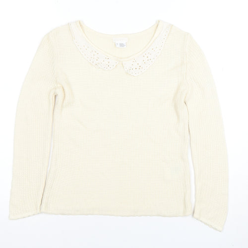 River Island Women’s Ivory Collared Knit Jumper Size S Long Sleeve