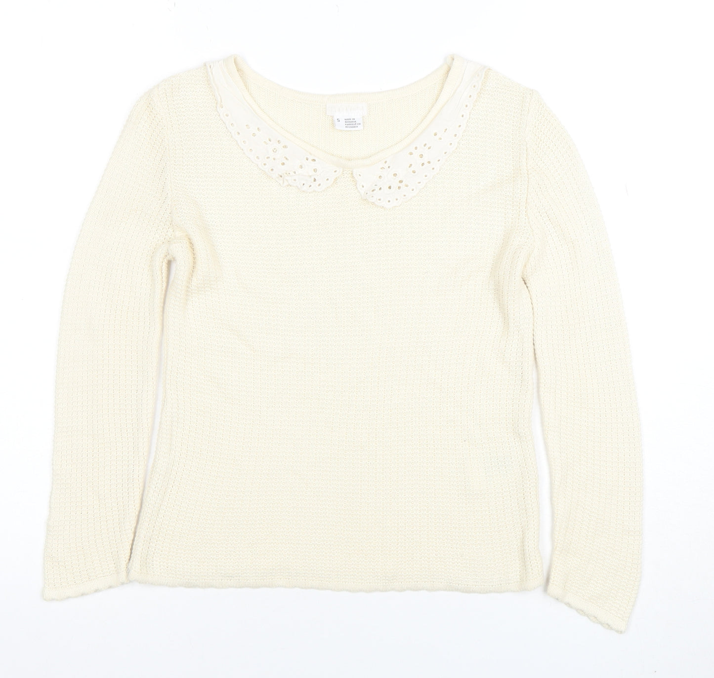 River Island Women’s Ivory Collared Knit Jumper Size S Long Sleeve