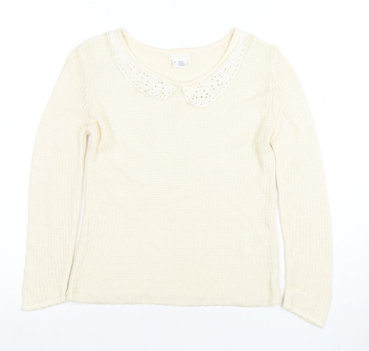 River Island Women’s Ivory Collared Knit Jumper Size S Long Sleeve