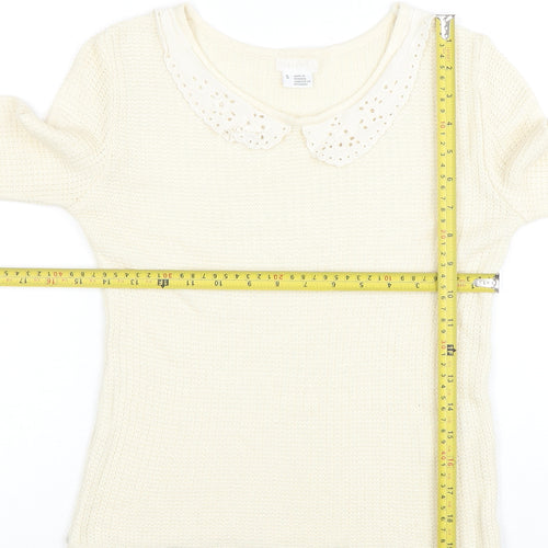 River Island Women’s Ivory Collared Knit Jumper Size S Long Sleeve