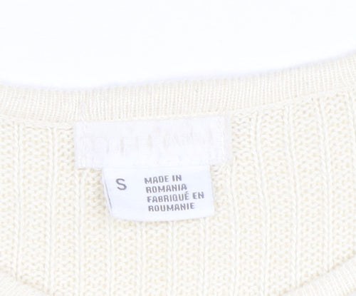 River Island Women’s Ivory Collared Knit Jumper Size S Long Sleeve