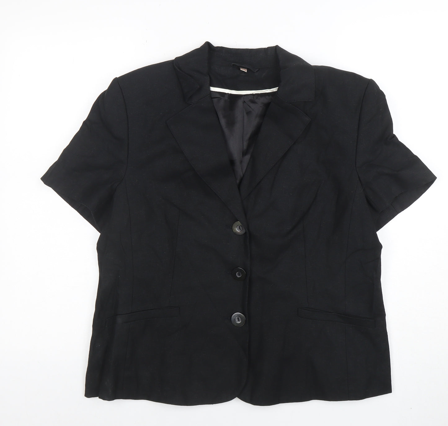 Anna Rose Collection Women's Black Linen Blend Short Sleeve Blazer Size 16