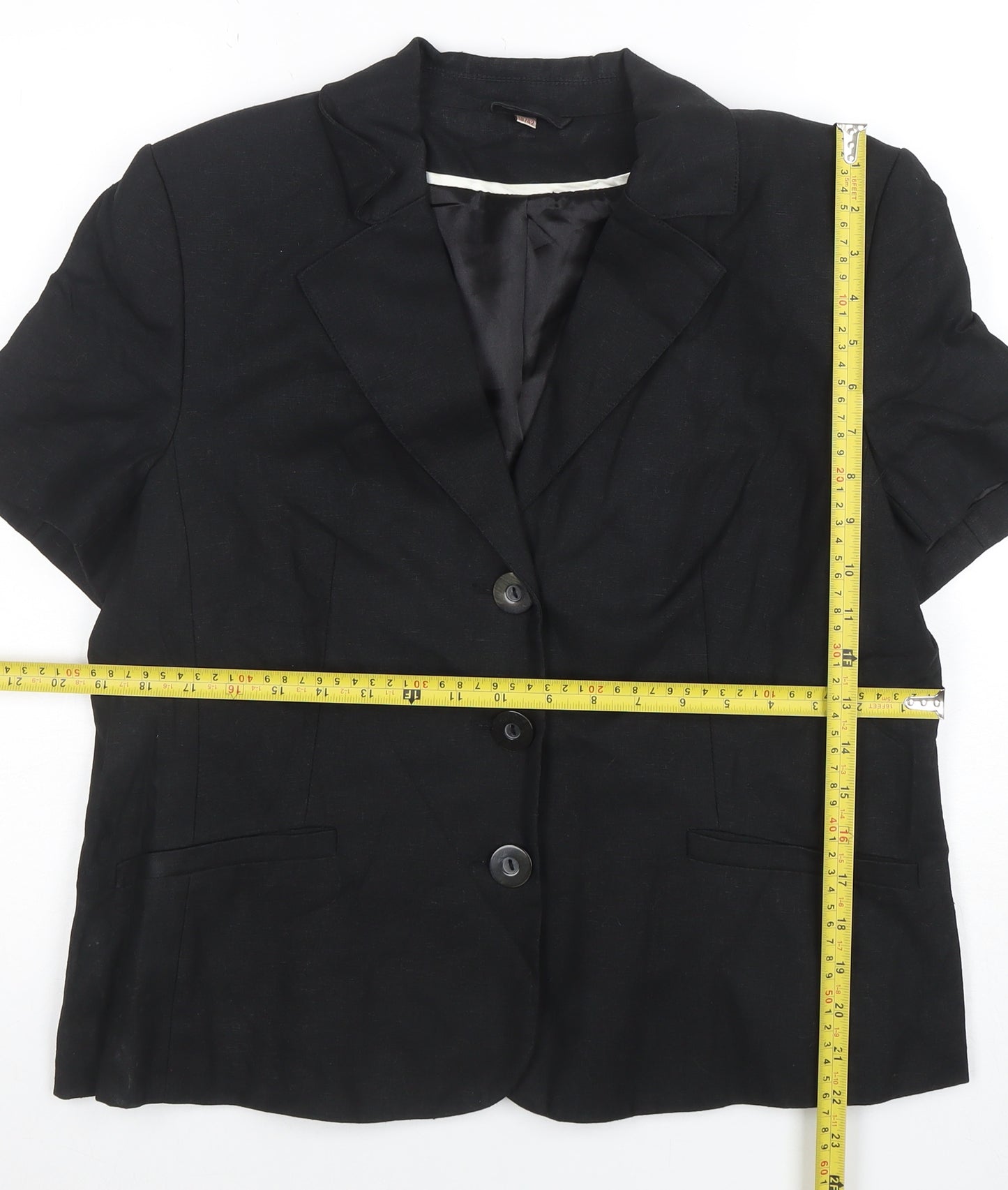 Anna Rose Collection Women's Black Linen Blend Short Sleeve Blazer Size 16