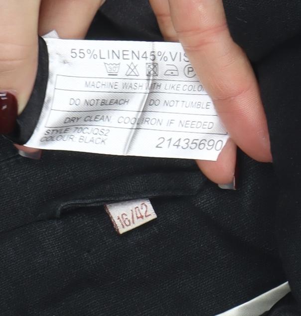 Anna Rose Collection Women's Black Linen Blend Short Sleeve Blazer Size 16