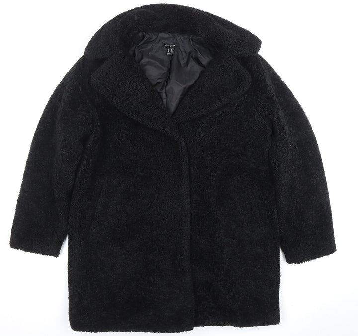 New Look Women's Black Mid-Length Fleece Coat Size 14