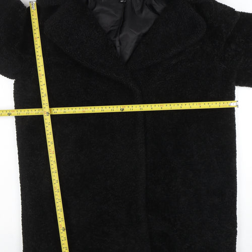 New Look Women's Black Mid-Length Fleece Coat Size 14