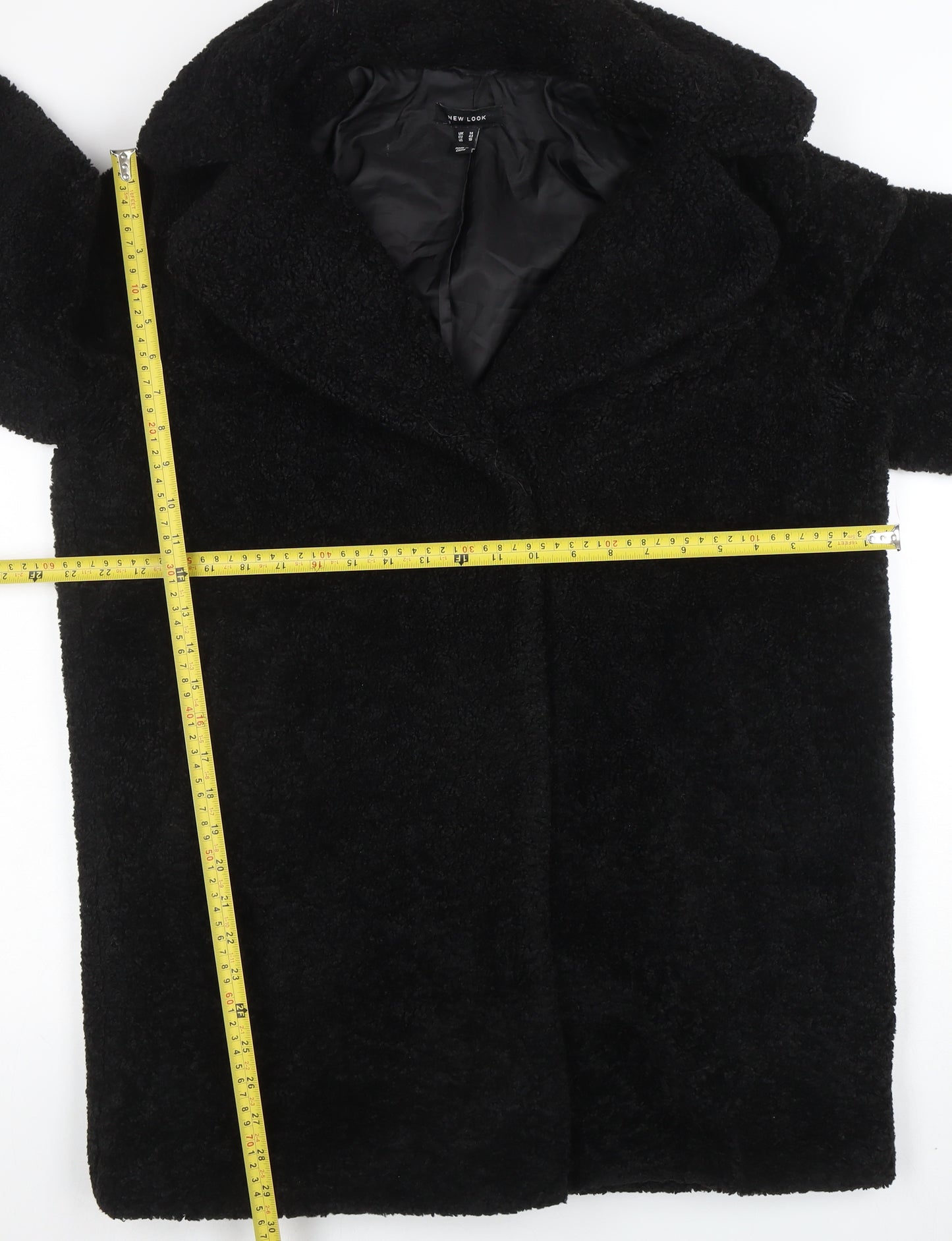 New Look Women's Black Mid-Length Fleece Coat Size 14
