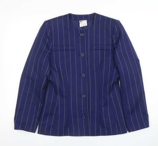 Alexon Women's Blue Pinstripe Wool Suit Jacket Size 10 Classic Fit