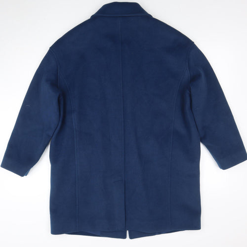 Marks and Spencer Women's Blue Wool Blend Mid-Length Overcoat Size 14 Petite