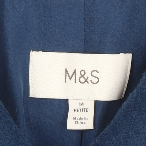 Marks and Spencer Women's Blue Wool Blend Mid-Length Overcoat Size 14 Petite