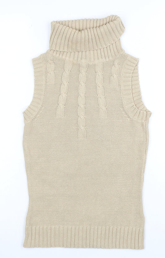 Dorothy Perkins Women’s Beige Roll Neck Sleeveless Knit Tank Size 8