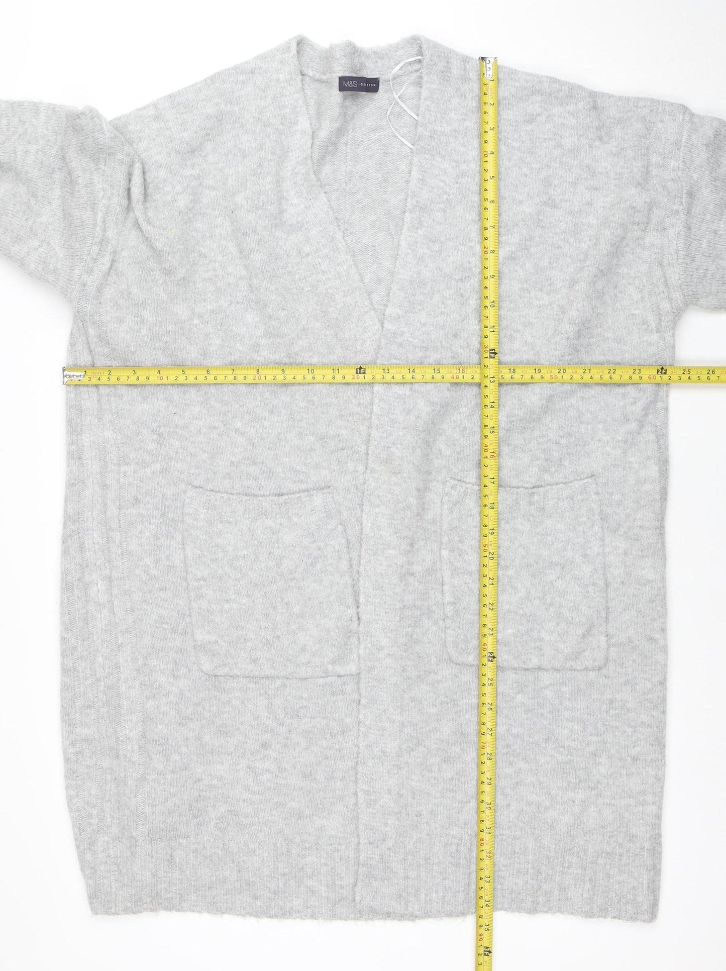 Marks and Spencer Women’s Grey Large Knit V-Neck Open Cardigan